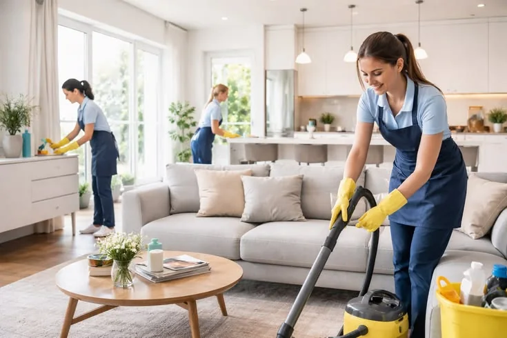 Cleaning team in a modern home